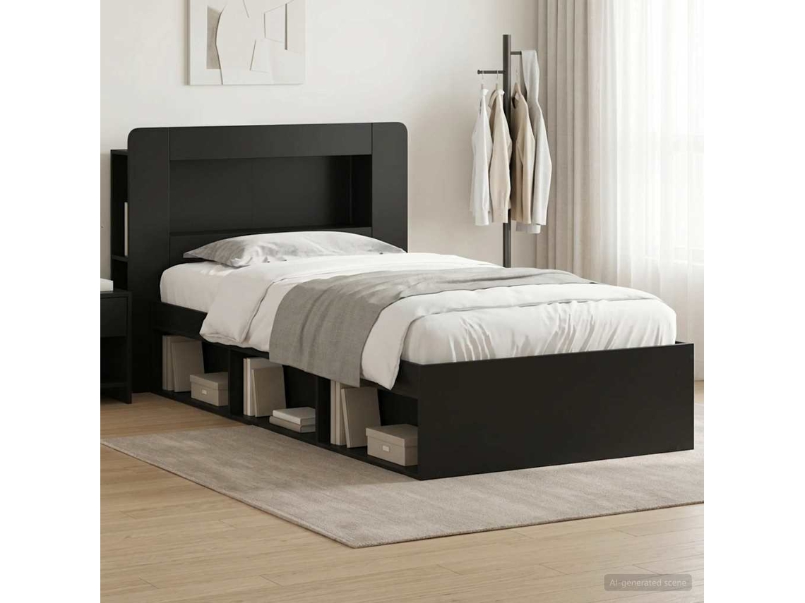 Vidaxl Estrutura De Cama Com Armazenamento Preto 75 X 190 Cm