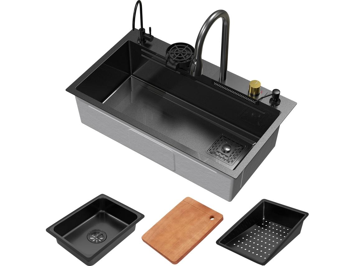 Lava-Louças de Encastrar com Torneira Conjunto Completo de 8 Peças Antracite 80X46 Cm em Aço Inoxidável ML-DESIGN