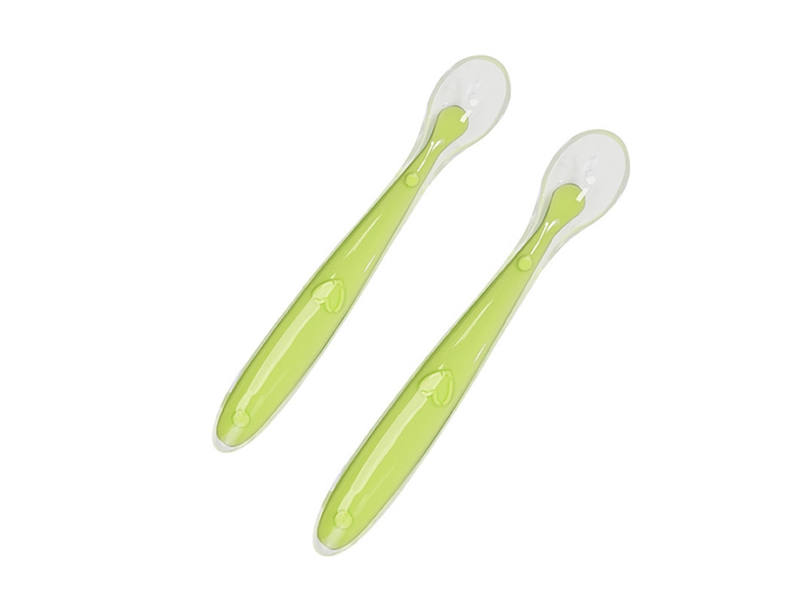 2 Colheres de Silicone Macio para Bebês e uma Caixa Transparente de Pp, Auxiliares no Treinamento da Alimentação. MDUG (verde)