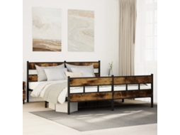Vidaxl Estrutura De Cama Sem Colchão 200x200cm Metal Carvalho Fumado
