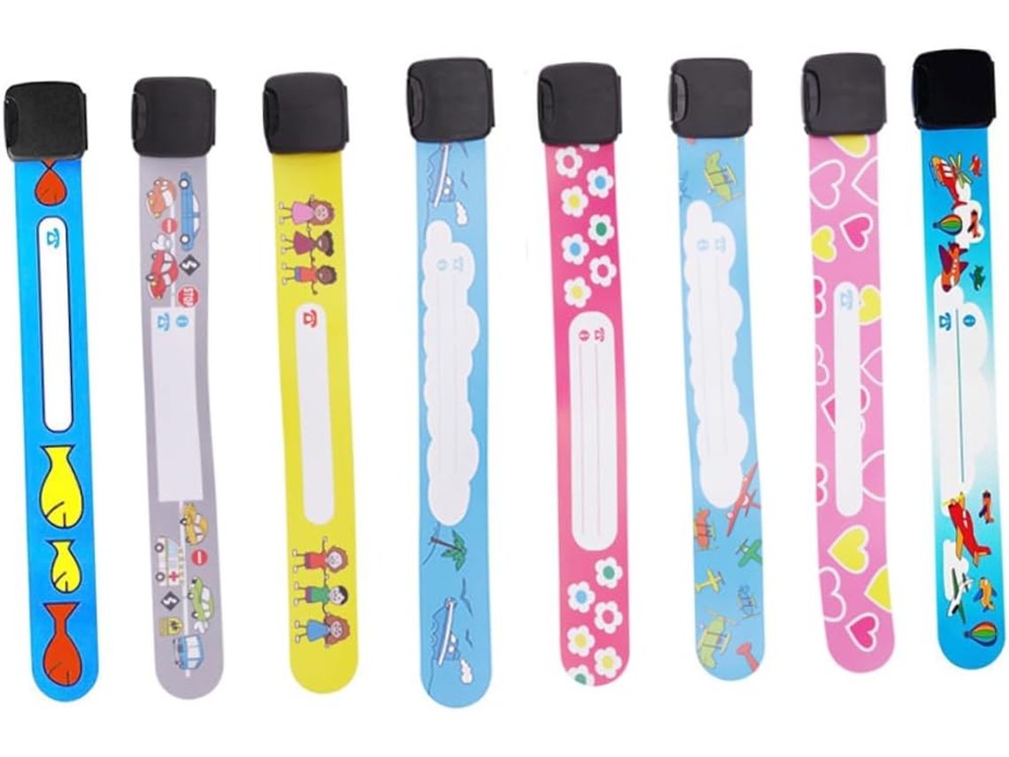 Pulseira Anti-Perda Infantil, Ajustável em PVC, 8 Peças, com Desenhos Animados para Festas, Passeios e