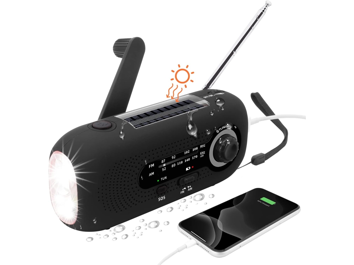 Preto Rádio Solar Portátil, Dínamo, Sos AQUAFORGE