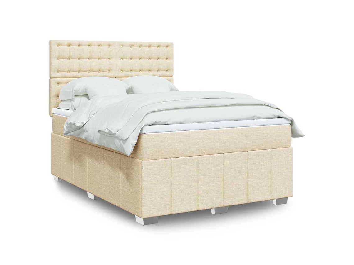 Vidaxl Cama Com Molas/colchão 140x190 Cm Tecido Cor Creme