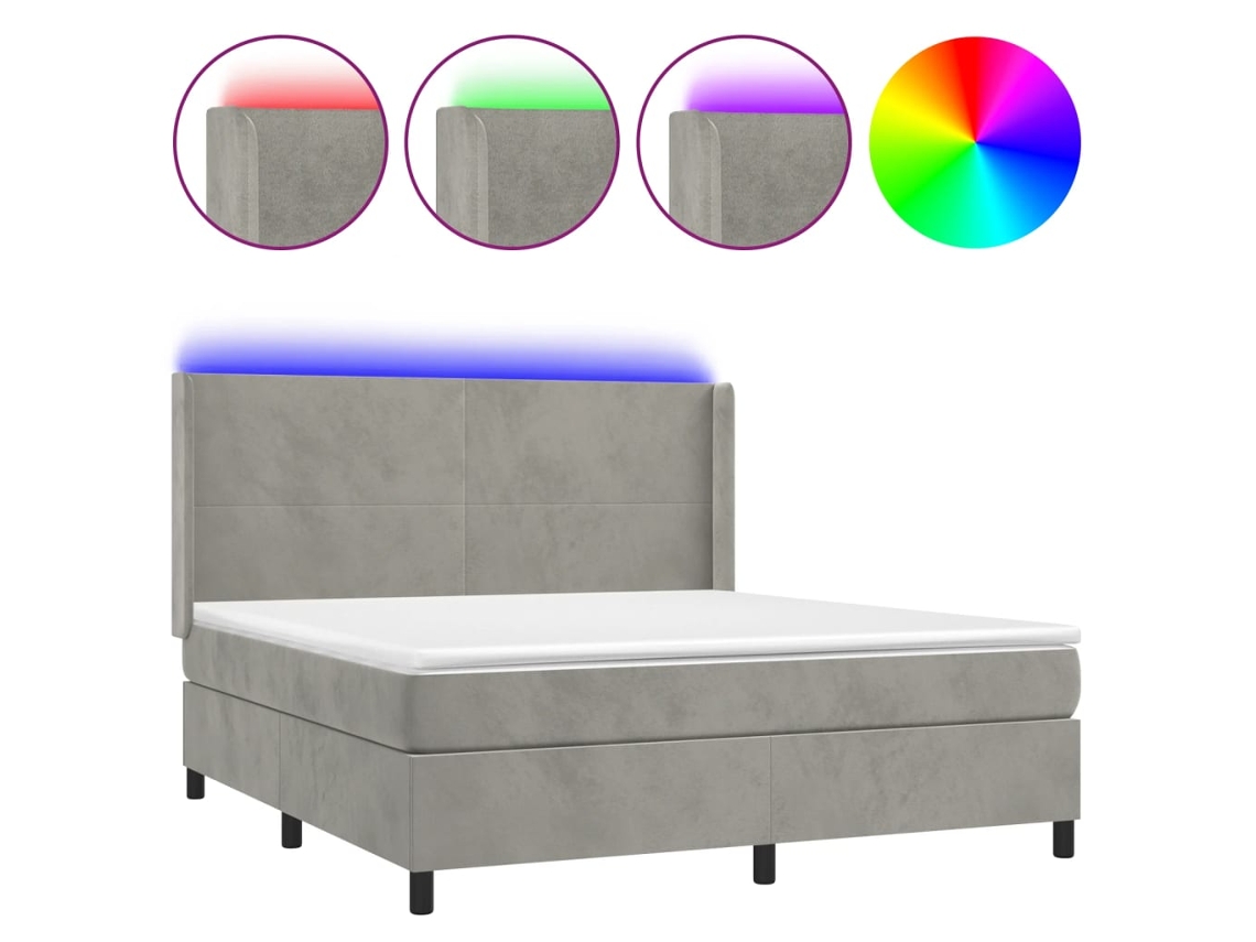 Cama Box Spring com Colchão LED Veludo Cinzento Claro MAISON EXCLUSIVE (160x200 cm)