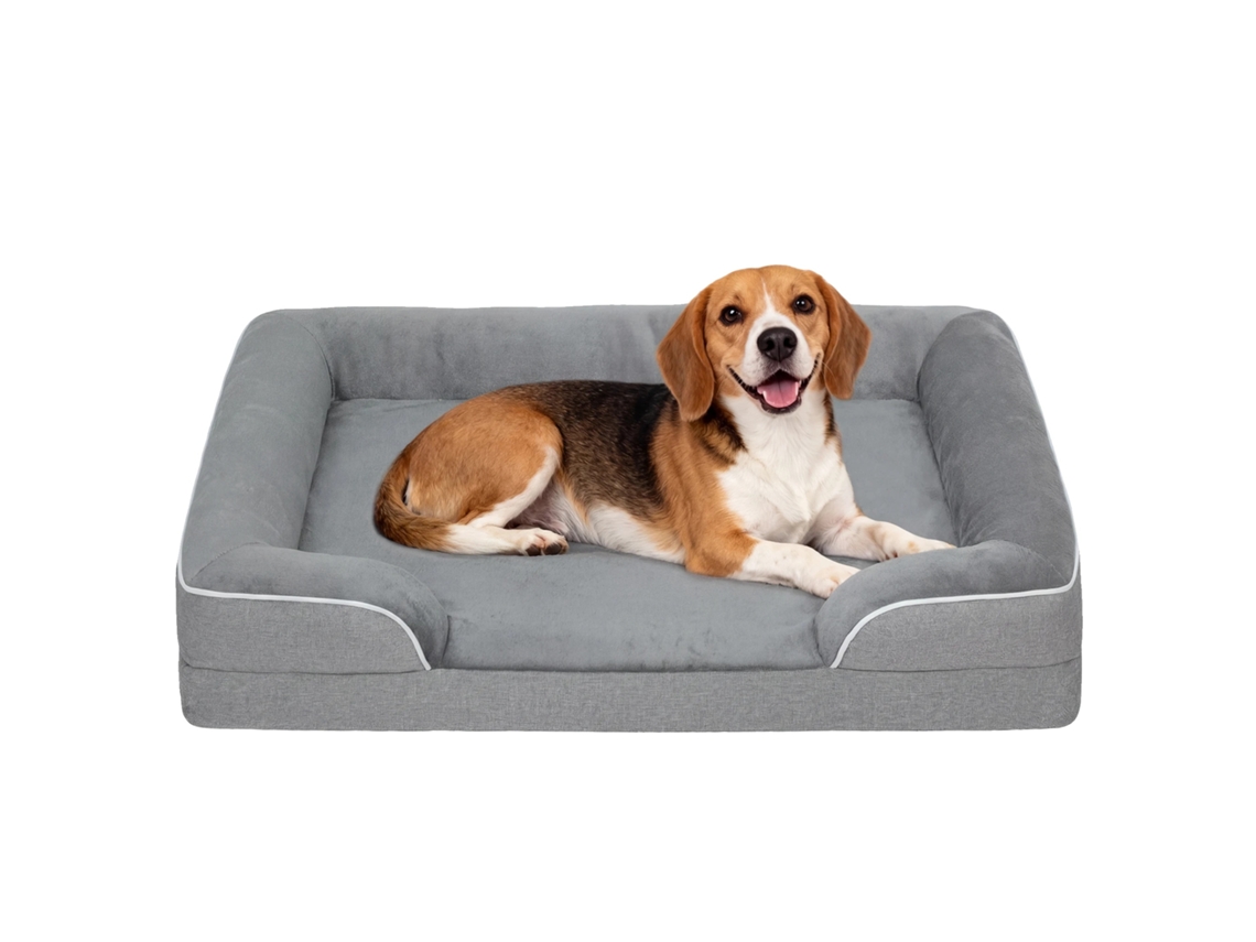Cama Para Cachorro, Base Antiderrapante, Capa Lavável, Cinza, 91.5x68.5x16.5 Cm