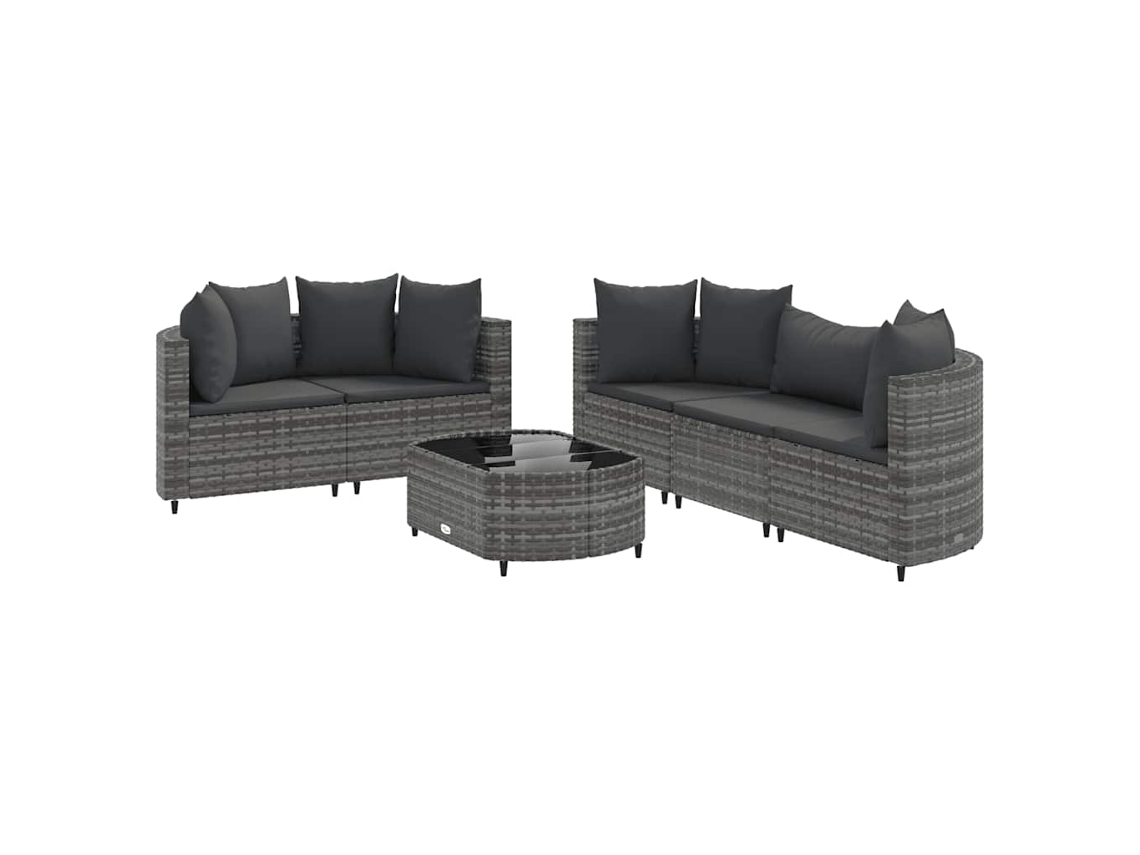 Conjunto 6 sofás de jardim com almofadões VIDAXL vime cinzento