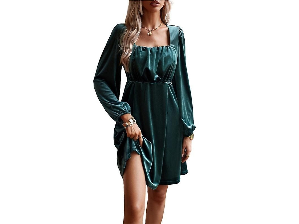 2026 vestido de Terciopelo a Line de Manga Larga Con Cuello Cuadrado Y Cintura Alta para Mujer