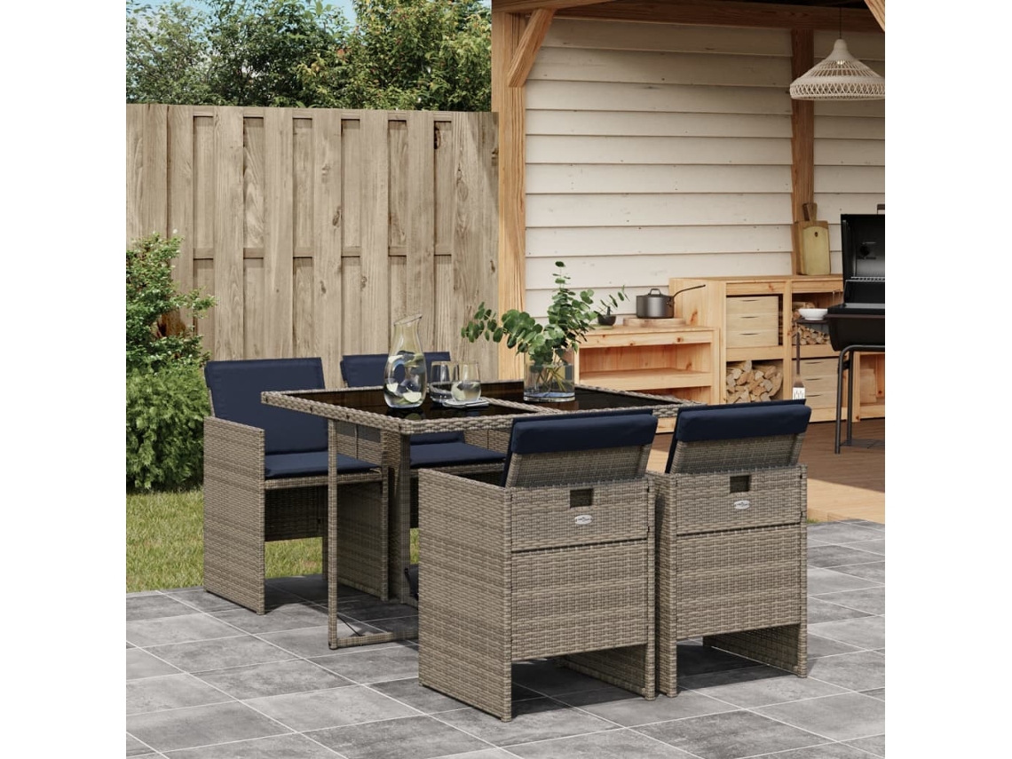Vidaxl Conjunto De Jantar Para Jardim De 5 Peças Com Almofadas, Em Rattan Sintético Cinza