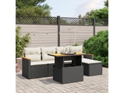 Vidaxl 6 Pcs Conjunto Sofás De Jardim C/ Almofadões Vime Pe Preto