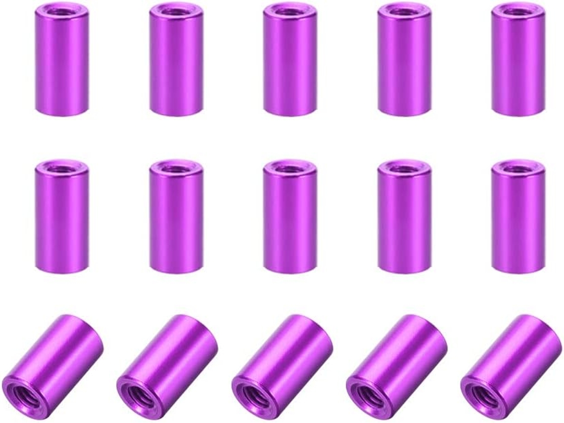 Conjunto de 15 Espaçadores Fêmea Redondos de Alumínio M3x10mm Roxo para Drones CHABERLU