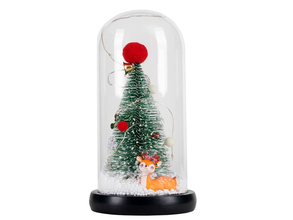 Árvore de Natal em Cúpula de Vidro Pequena Árvore de Natal com Iluminação Enfeite de Mesa Mini Árvore de Natal Brilhante