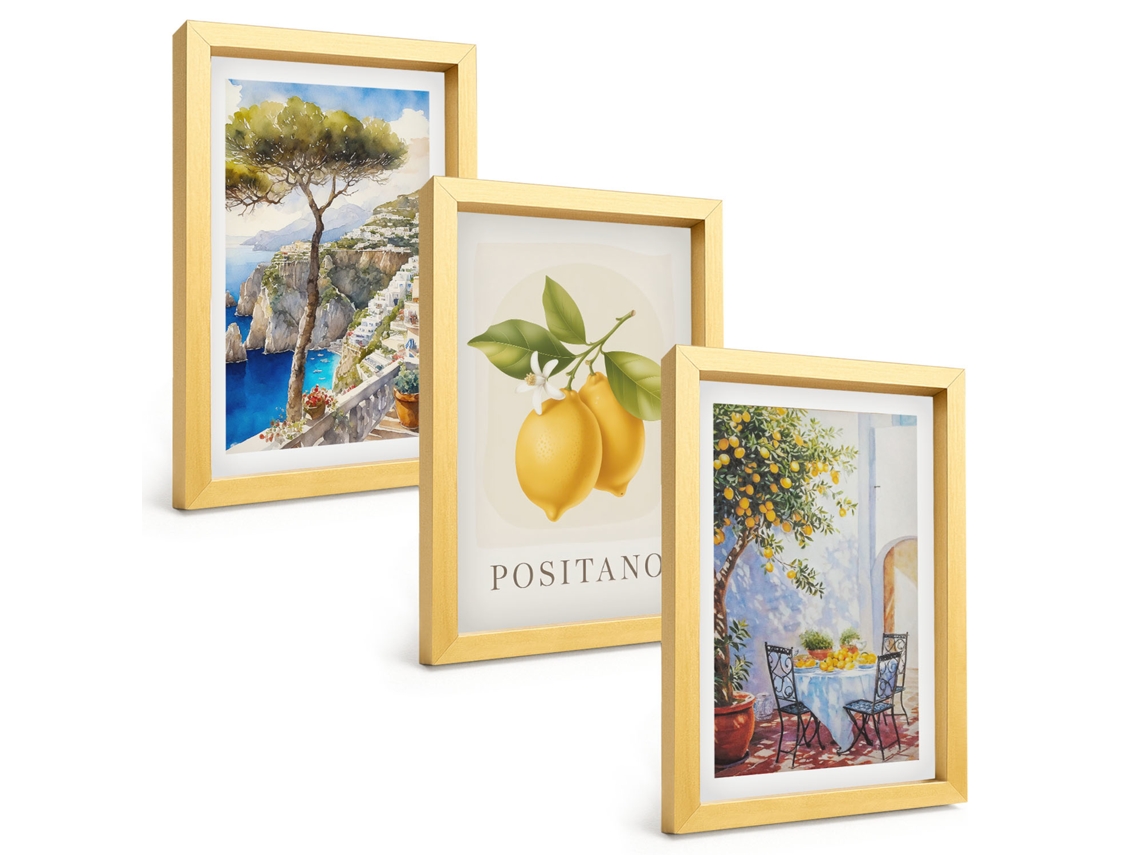 Composição De Quadros Vistas De Positano Com Limões Espelharte (3 Peças 20x30 Cm)