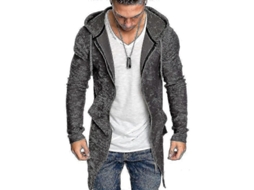 Chaqueta Larga Para Hombre Con Capucha Cremallera Sudadera Abrigo Invierno Gris 2xl