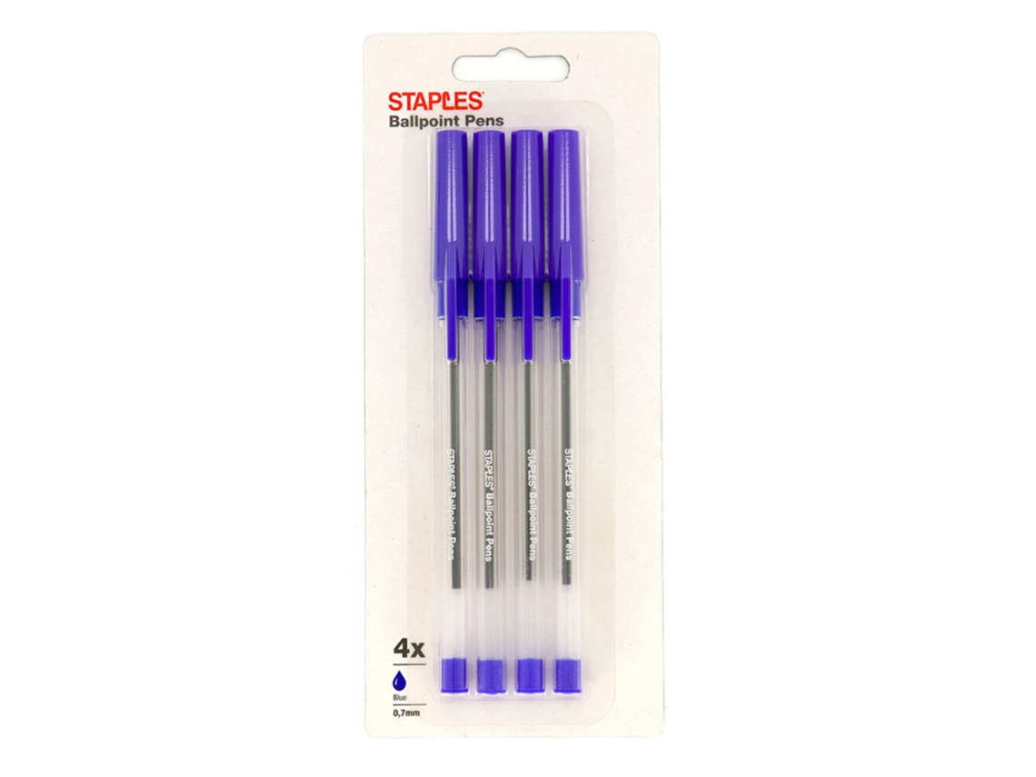 Esferográfica STAPLES Ponta Média de 0 7 Mm Tinta Azul 4 Unidades