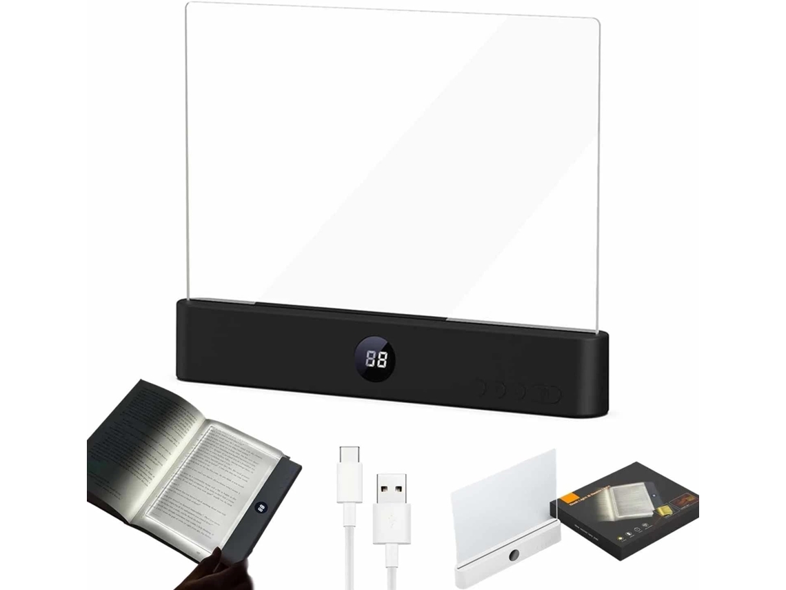Luminária De Leitura Led Inteligente Yunfan, Recarregável, Plana, Com Temporizador E 3 Cores, Painel De Led Transparente
