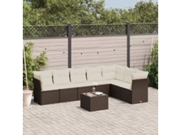 Vidaxl 8 Pcs Conjunto Sofás De Jardim C/ Almofadões Vime Pe Castanho
