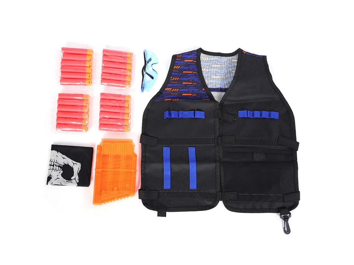 Mali conjunto de Acessórios para Arma de Brinquedo com Colete, Clip, Munição de Espuma e Óculos para Mega