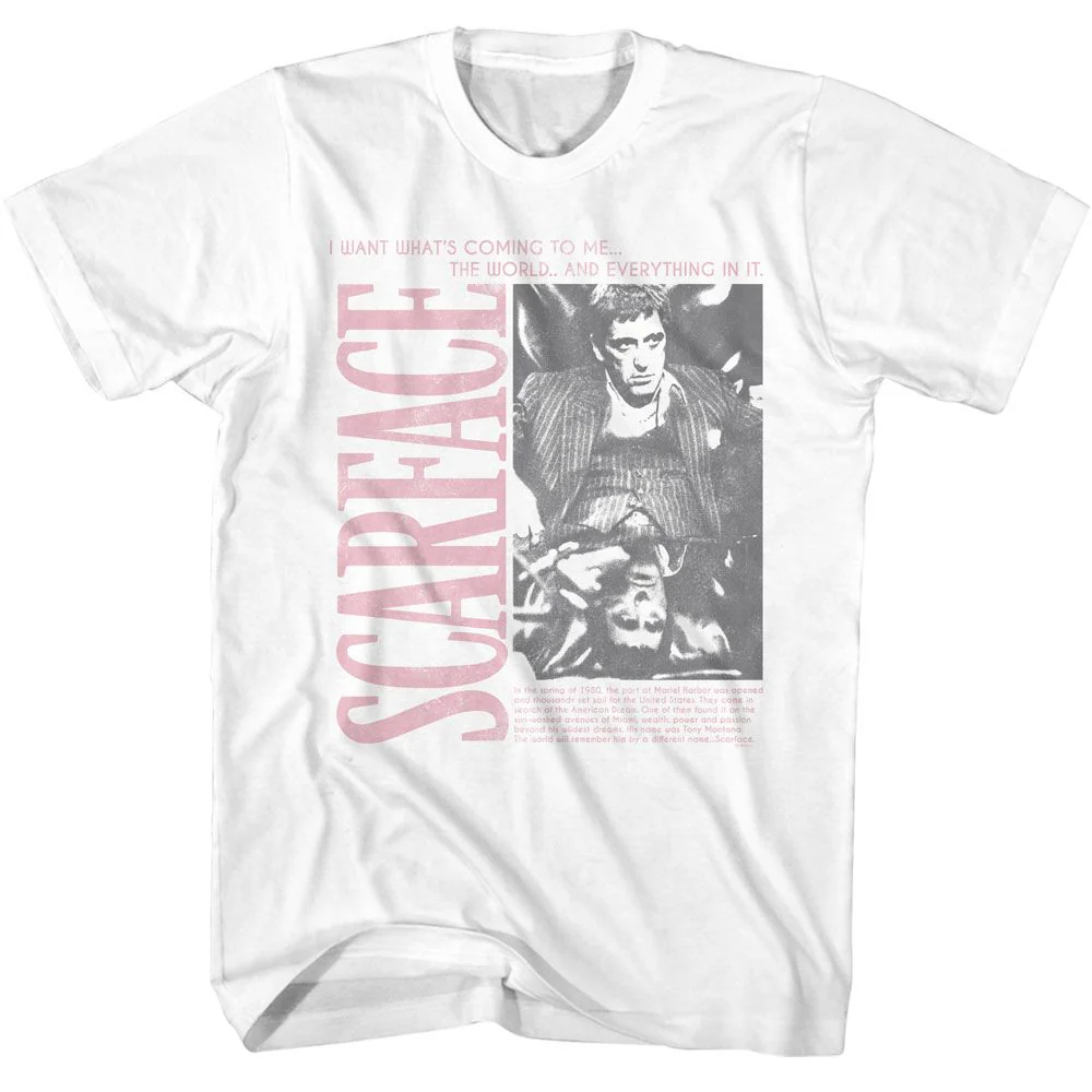 Unisex Adult T-shirt Rockinstone Scarface Movie Bw Photo W/ Synopsis White Sizexxxl