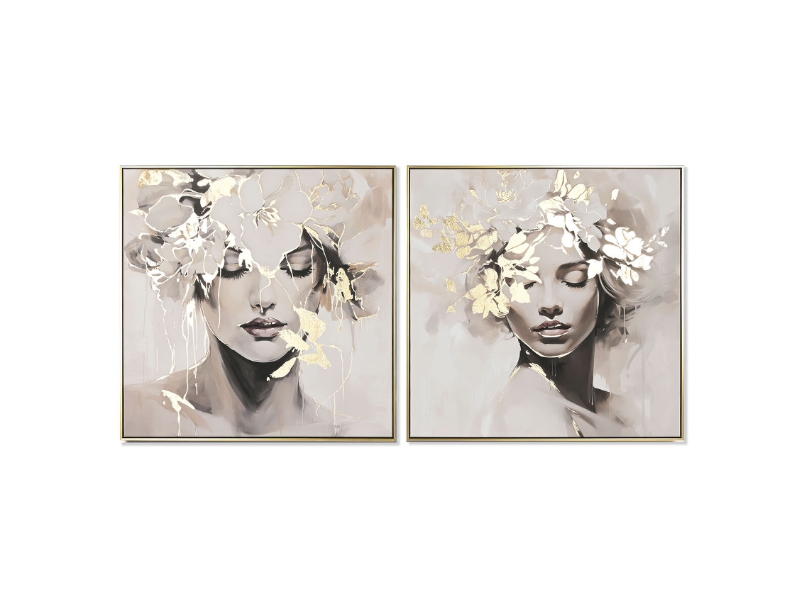 Pintura Home Esprit Bloemen 82,3 X 4,5 X 82,3 Cm (2 Unidades)
