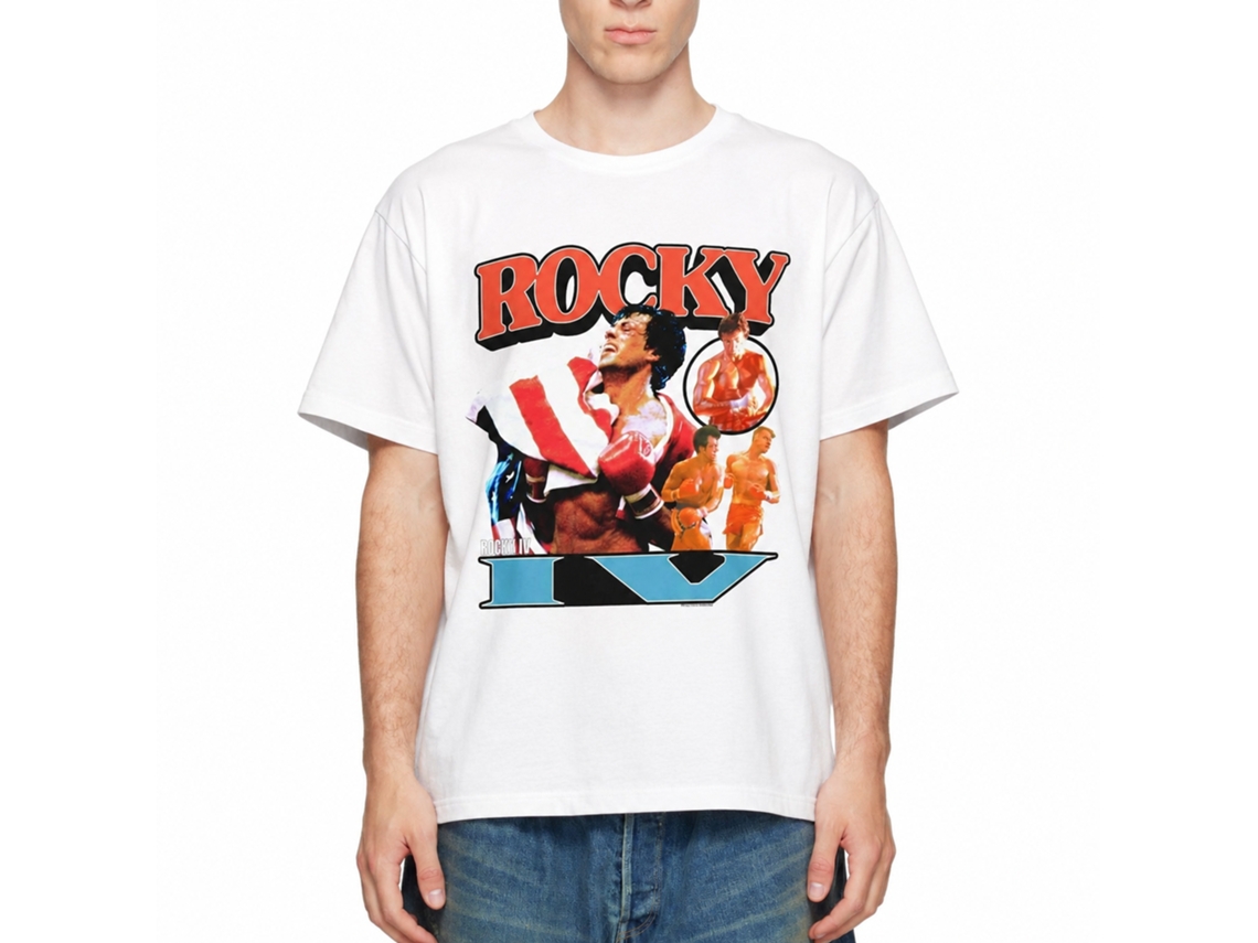 Rockinstone Rocky Movie Now He's Got A Flag White Adult T-shirt Size:m