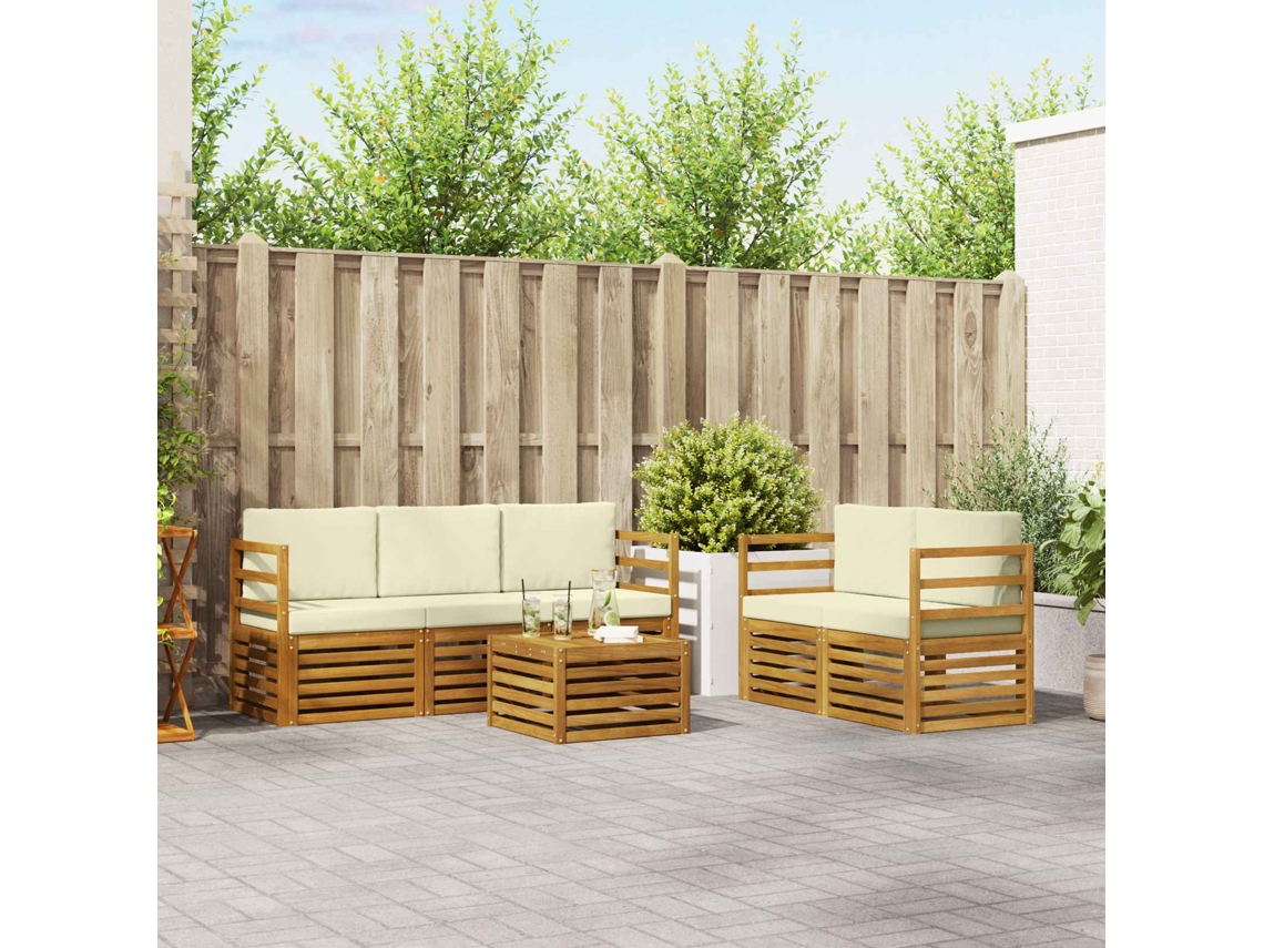 Vidaxl Conjunto De Sofás Para Exterior 6 Unid. Natural E Creme