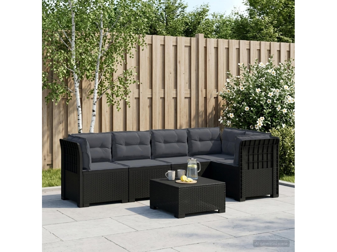 Vidaxl Sofá De Jardim De 5 Pessoas Com Almofadas Visual De Rattan Pp