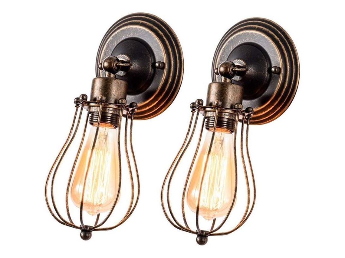 Lâmpada De Parede Vintage Industrial Ajustável Com Jaula De Metal Rústica Para Lar Café Restaurante