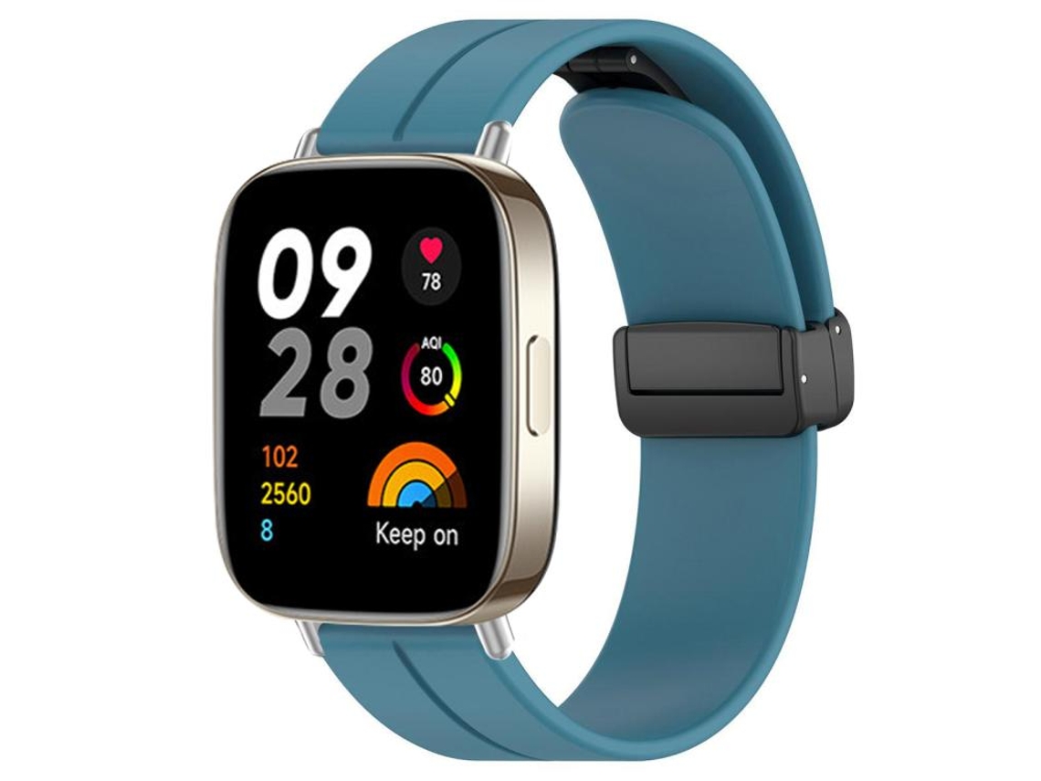 Bracelete Para Redmi Watch 3 - Silicone - Cabeça Chata - Fivela Preta Azul-rocha