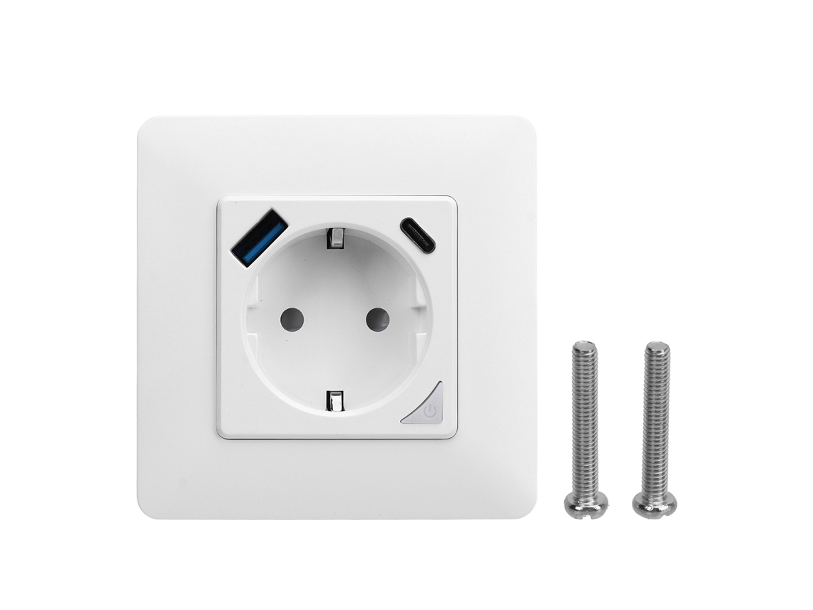 Tomada Inteligente Parede Wifi Controle Remoto App Carregamento Rápido Usb E Tipo C