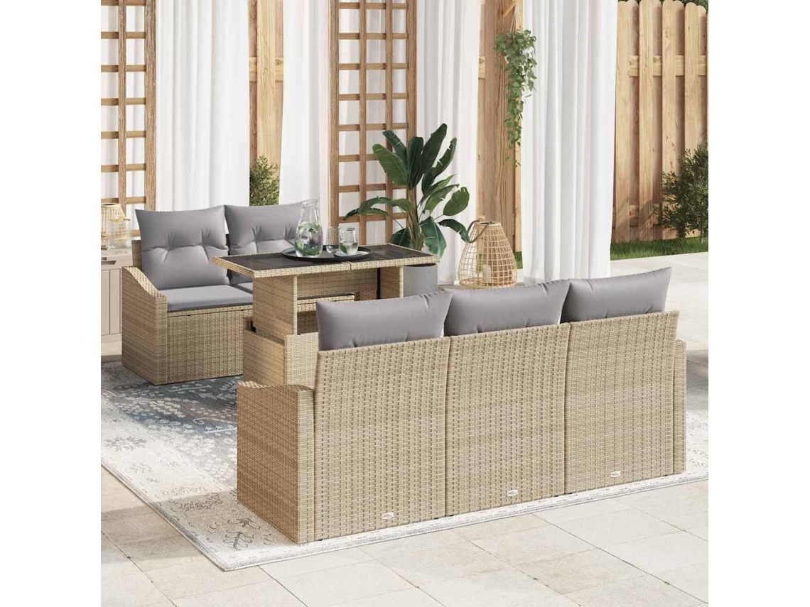 Vidaxl Conjunto De Sofá De Jardim 6 Unid. Bege E Cinza Claro Vime Pe