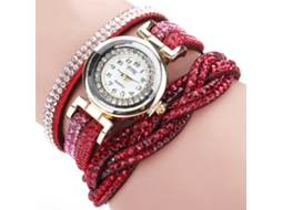 Relógio de Pulso Feminino Multicamada com Strass Pulseira de Pu Moda Quartz (vermelho)