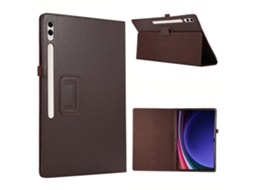 Couro de camada dupla com textura de lichia para Samsung Galaxy Tab S10 Ultra, marrom