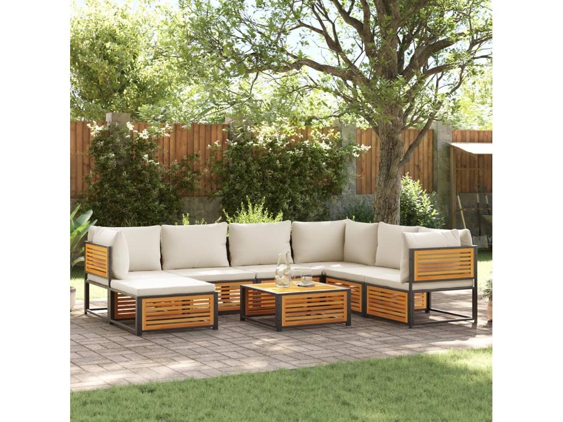 Vidaxl 8 Pcs Conjunto de Sofás de Jardim com Almofadões Acácia Maciça