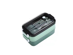 Lancheira de Dupla Camada, 1400ml, Portátil, Própria para Micro ondas, com Divisórias, Inclui Colher, Etc. MDUG (verde)