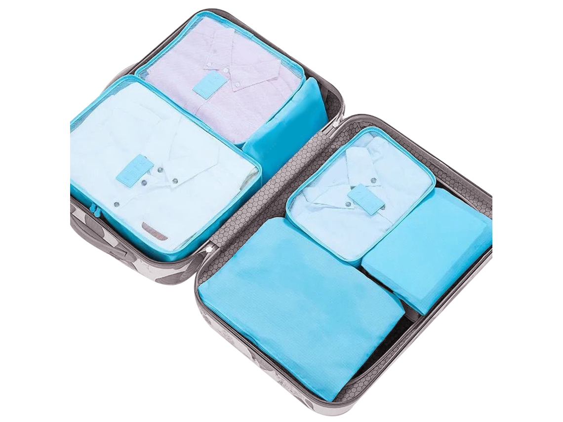 Conjunto 7 sacos organizadores viagem grande capacidade impermeável poliéster azul céu S/MARCA