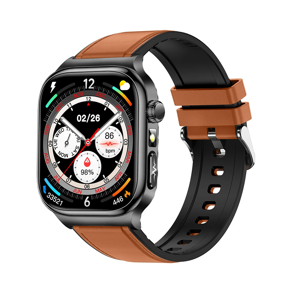 Smartwatch MDUG com Tela Amoled de 2,04 Polegadas, Couro Marrom
