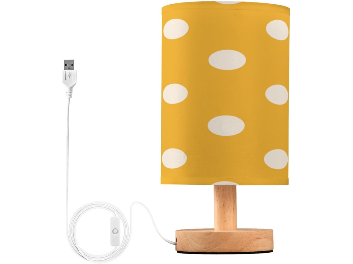 Abajur De Cabeceira Com Estampa Bolinhas, Portas De Carregaje USB C, Luminária De Mesa Cabeceira, Luminária De