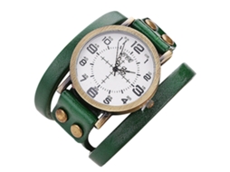 Relógio de quartzo unissex com pulseira vintage em couro PU CCQ (verde)