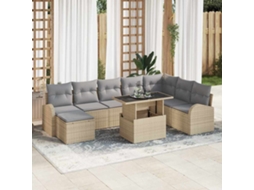 Vidaxl Conjunto De Sofá De Jardim 9 Unid. Bege Rattan Sintético