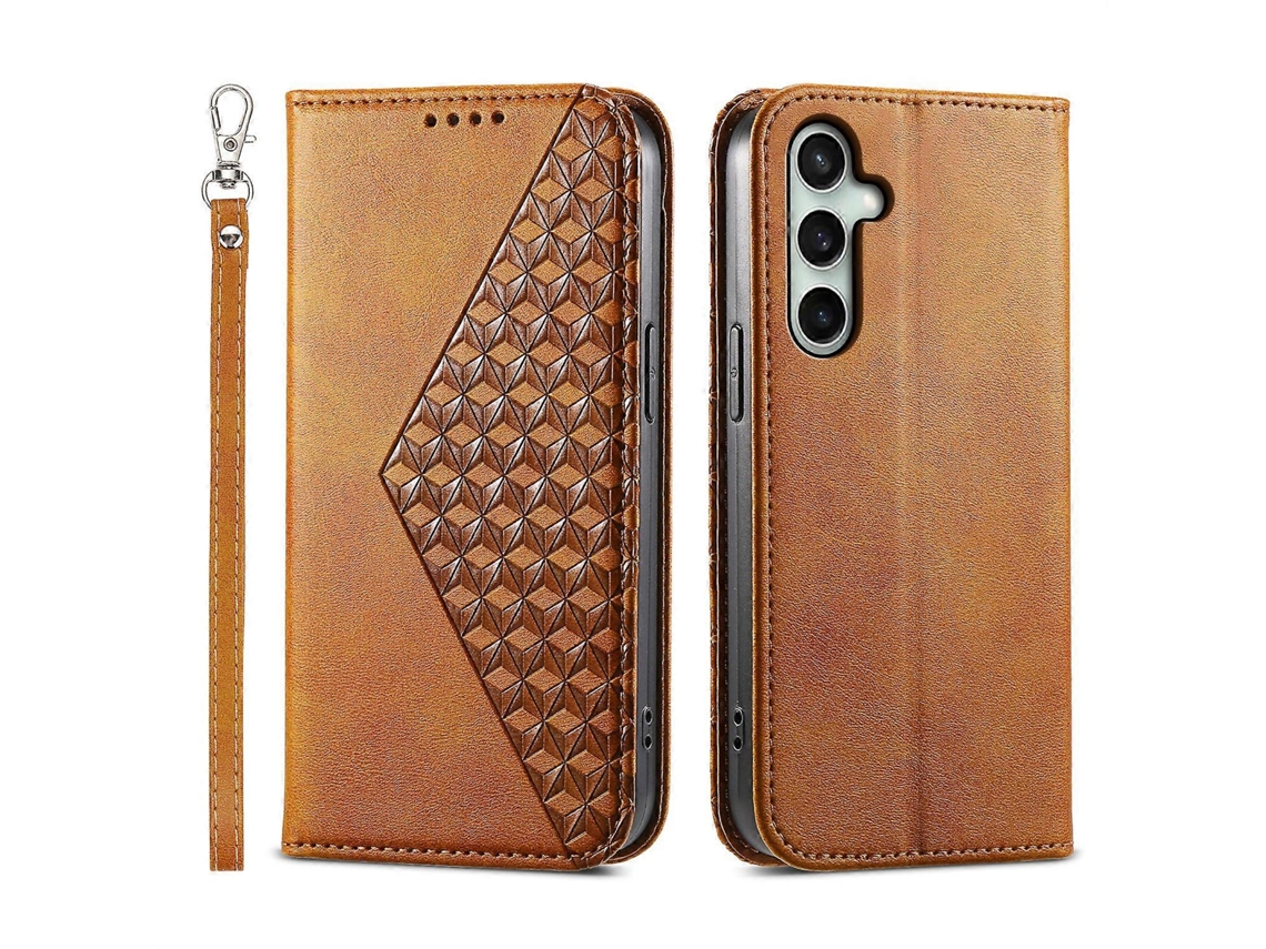 Capa Tipo Carteira De Couro Sintético Com Textura De Bezerro E Alça De Pulso Para Samsung Galaxy S25 Fe, Amarela