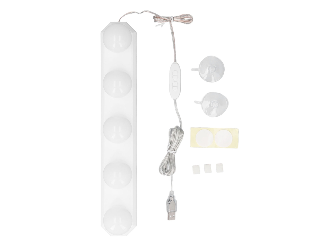 Luzes de vanity led para espelho 5 lâmpadas 3 temperaturas 10 brilhos usb portátil S/MARCA