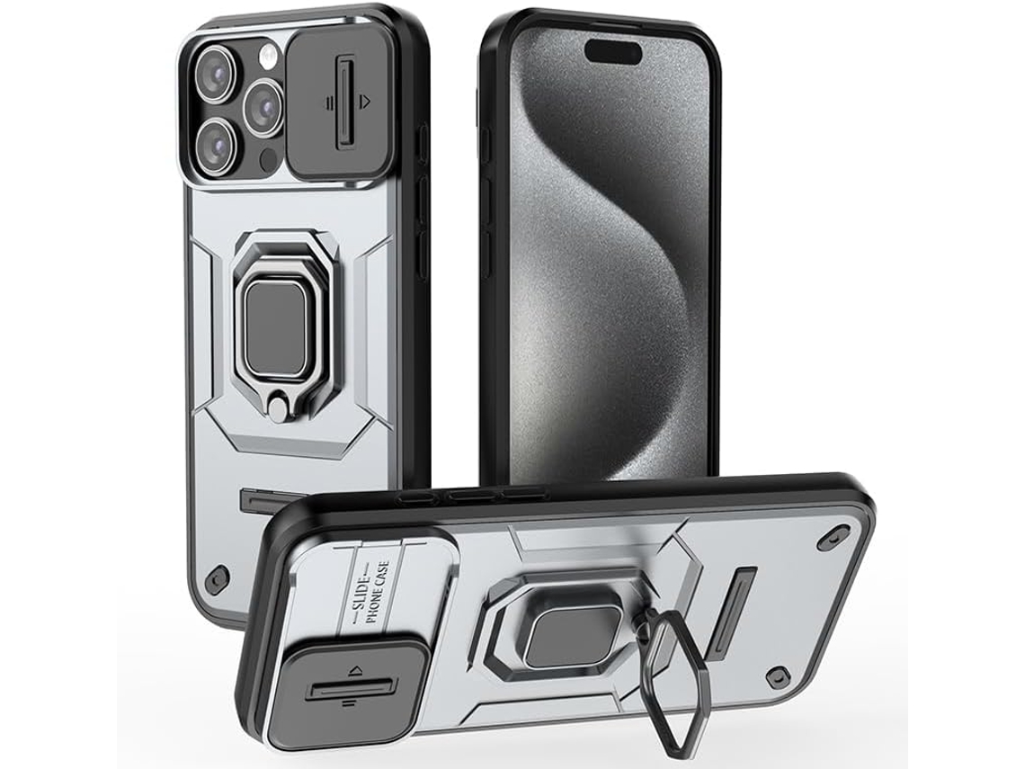 Capa Para Xiaomi Redmi K80 Pro Com Suporte Para Carro, Janela Deslizante, Proteção Contra Impactos, Estilo Militar, Cinza