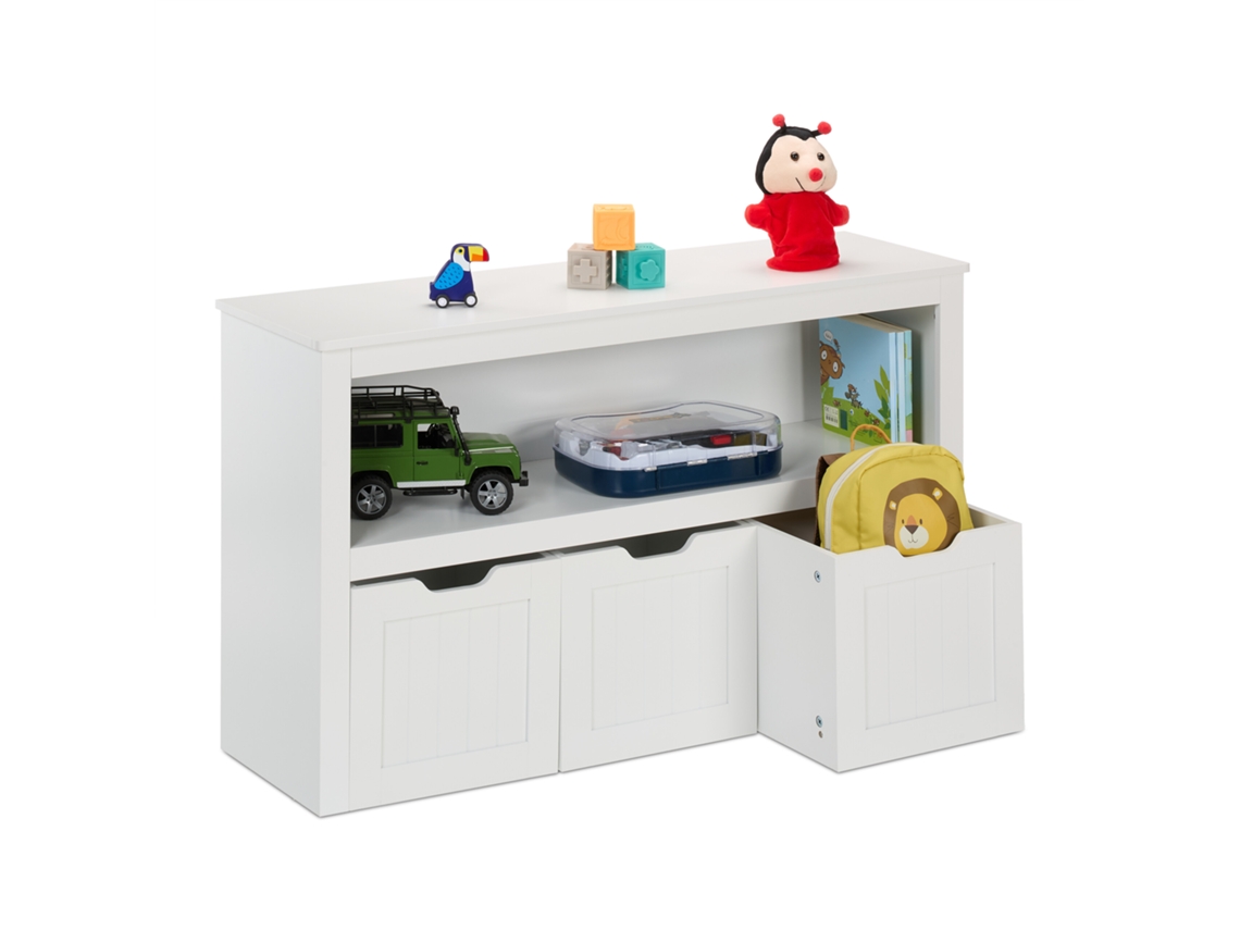 Estante Relaxdays Infantil, 3 Caixas Com Rodízios, 60 X 102 X 30 Cm, Armário De Brinquedos, Cómoda Branca