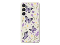 Capa Traseira De Tpu Com Borda Reta E Estampa De Borboletas Roxas Para Samsung Galaxy A16 5g 4g, Bege