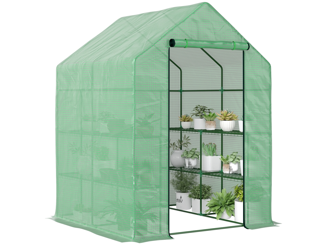 Estufa de Jardim com Prateleiras e Estrutura de Aço 143x138x190cm Verde S/MARCA
