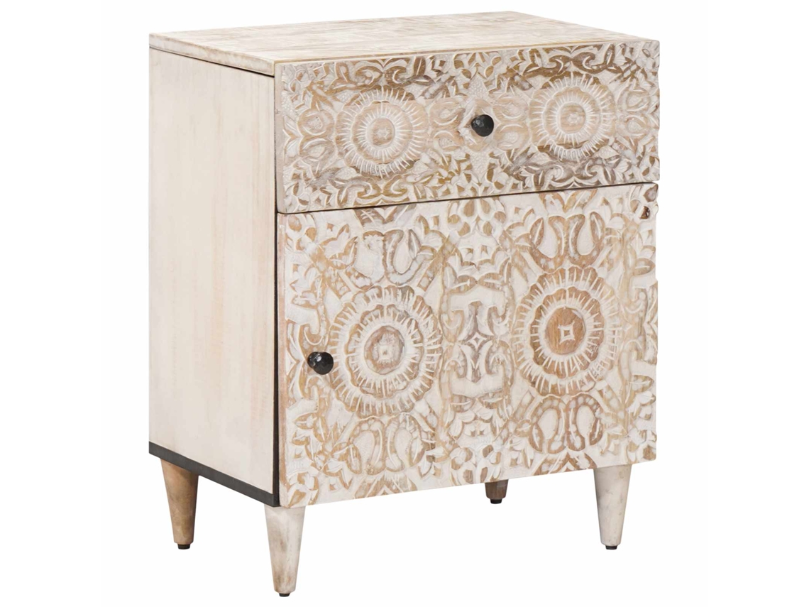 Vidaxl Gabinete De Cama Branco 50 X 33 X 60 Cm Madeira De Manga Maciça