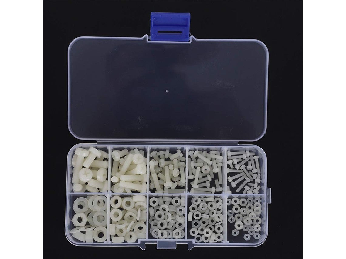 Kit De Arruelas E Porcas Nylon Walfront, 270 Peças Sortidas De Fixadores Plástico M2 A M5 Com Roscas, Caixa Transparente