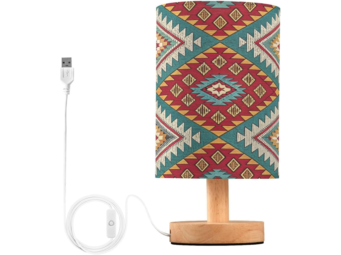 Abajur De Cabeceira Com Estampa Étnica Para Quarto, Portas De Carregegamento Usb C, Luminária De Mesa Cabeceira, Luminária