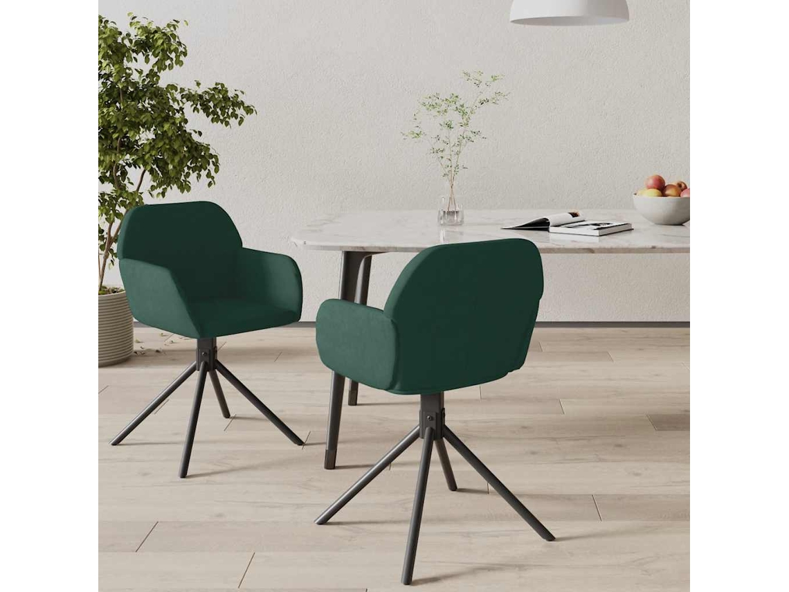 Vidaxl Cadeiras De Jantar Giratorias 2 Pcs Veludo Verde-escuro