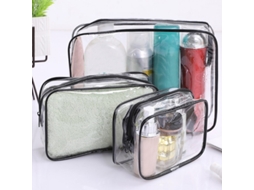 Peças De Bolsa De Armazenamento De Maquiagem Em Pvc Transparente Para Cosméticos E Higiene Pessoal, Portátil, Transparente E Preta
